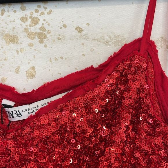 Zara Red Sequin Spaghetti Strap Dress (NWT) Size Small - Picture 3 of 4